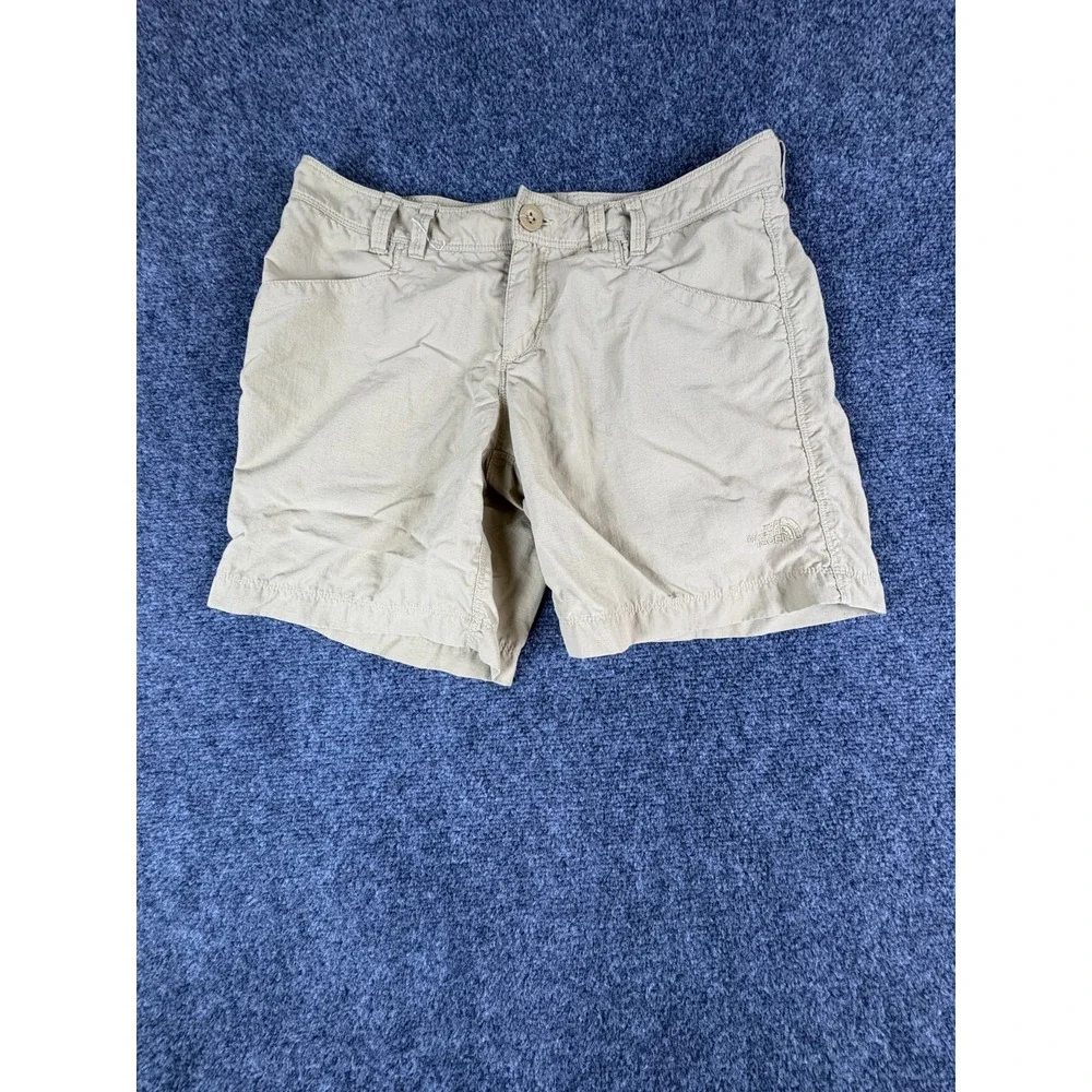 The North Face Horizon Hiking Shorts Women 29x7 Khaki Logo Ripstop Nylon Outdoor